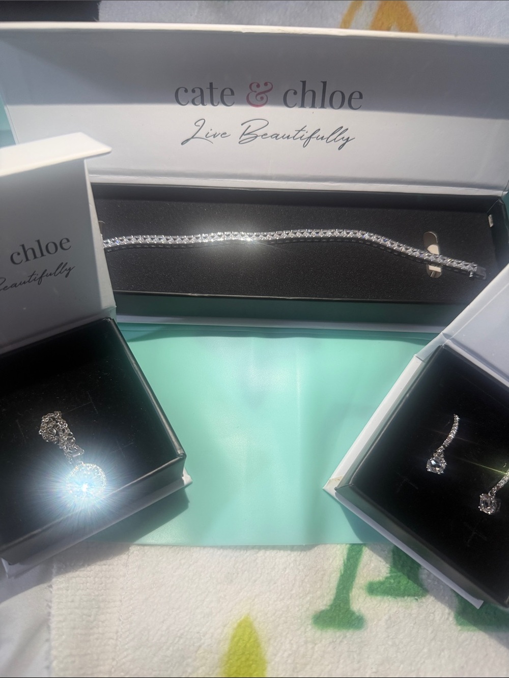 Silver Crystal Tennis Bracelet - necklace and earrings
